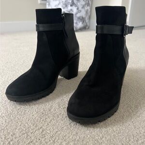 Black Leather and Suede Leather Ankle Boots